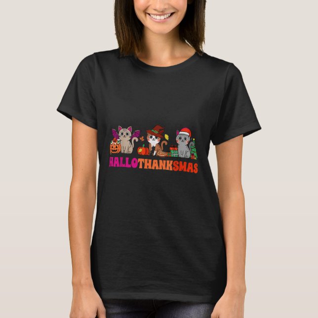 Camiseta Halloween Thanksgiving Christmas Happy Hallothanks (Frente)