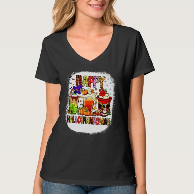 Camiseta Halloween Thanksgiving Christmas Happy Hallothanks (Frente)