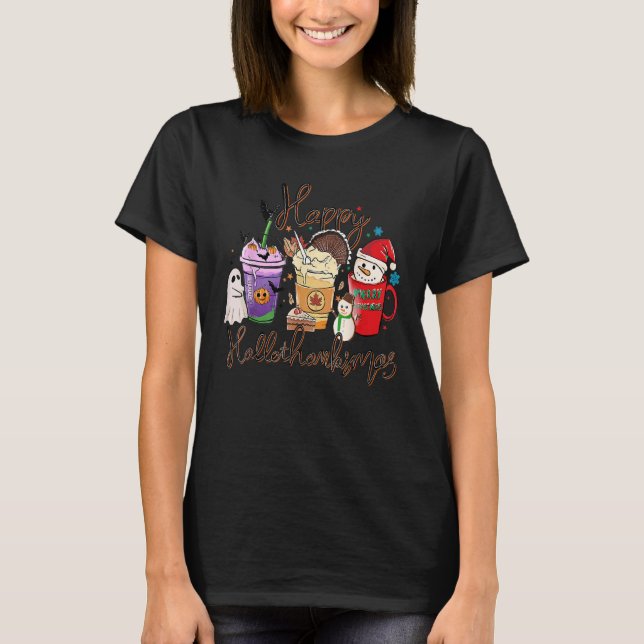Camiseta Halloween Thanksgiving Christmas Happy Hallothanks (Frente)