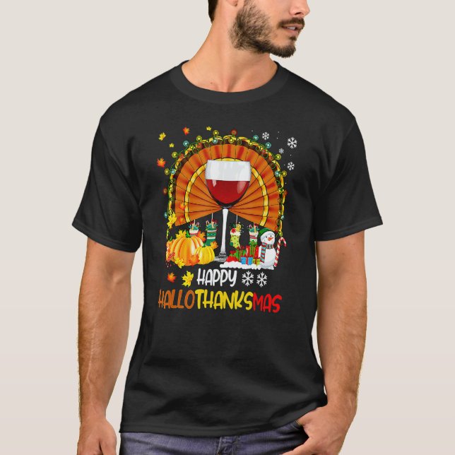 Camiseta Halloween Thanksgiving Christmas Happy Hallothanks (Frente)