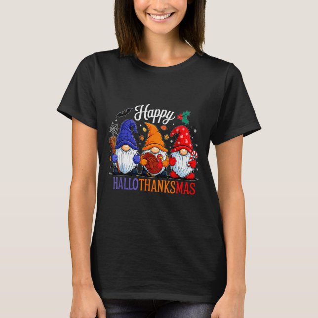 Camiseta Halloween Thanksgiving Christmas Happy Hallothanks (Frente)
