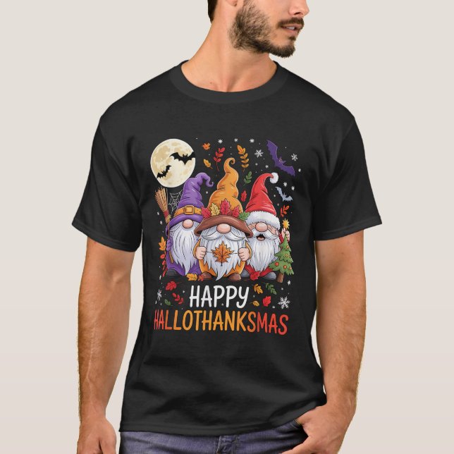 Camiseta Halloween Thanksgiving Christmas Happy Hallothanks (Frente)