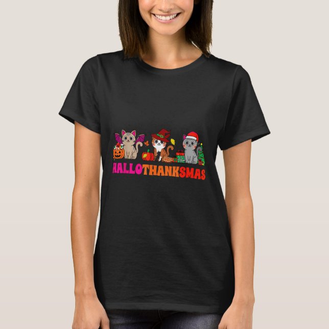 Camiseta Halloween Thanksgiving Christmas Happy Hallothanks (Frente)