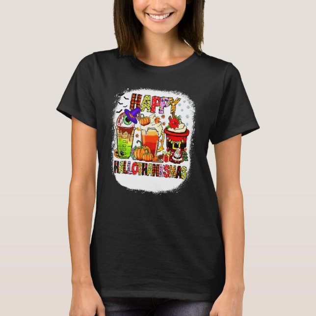 Camiseta Halloween Thanksgiving Christmas Happy Hallothanks (Frente)