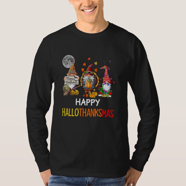 Camiseta Halloween Thanksgiving Christmas Happy Hallothanks (Frente)
