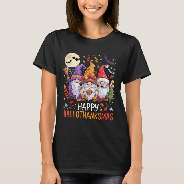 Camiseta Halloween Thanksgiving Christmas Happy Hallothanks (Frente)