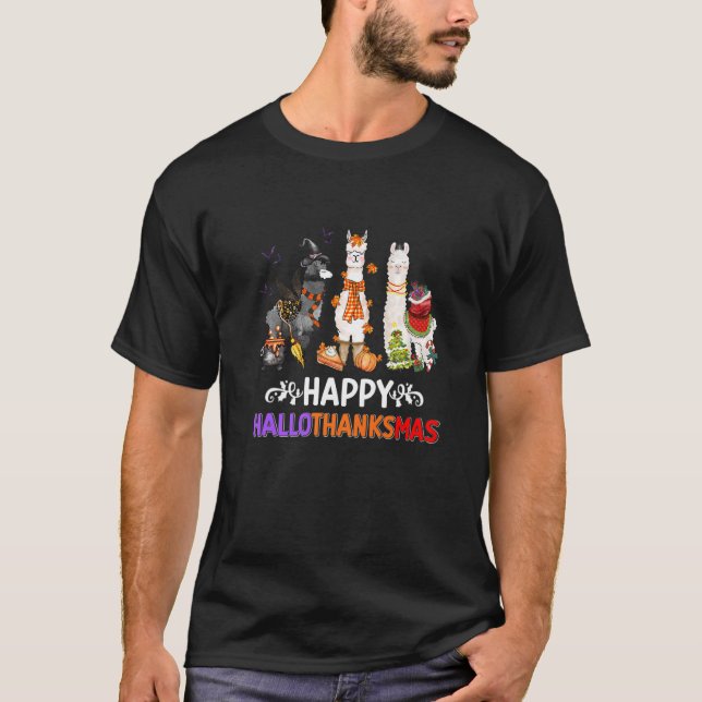 Camiseta Halloween Thanksgiving Christmas Happy Hallothanks (Frente)