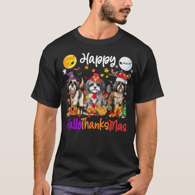 Camiseta Halloween Thanksgiving Christmas Shih Tzu Dog Hall (Frente)