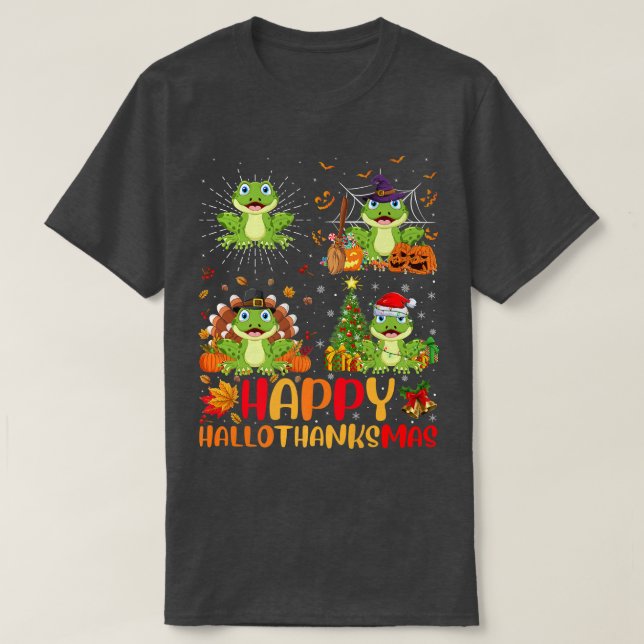 Camiseta Halloween Thanksgiving Christmas Tree Frog Halloth (Frente do Design)