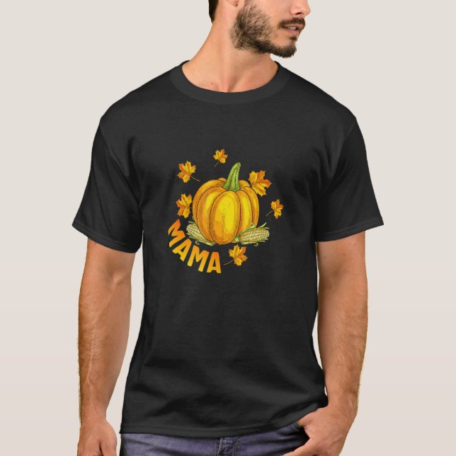 Camiseta Halloween Thanksgiving Mama Pumpkin Pregnancy Anno (Frente)