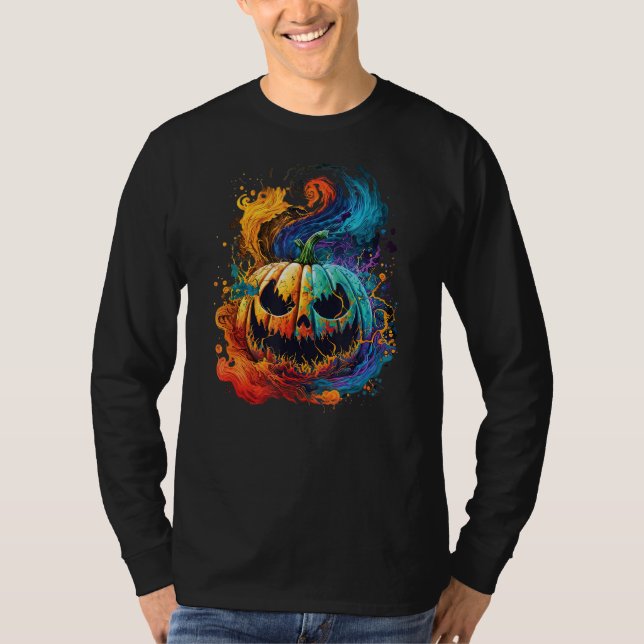 Camiseta Halloween Tie Dye Pumpkin Jack O Lantern Kids Wome (Frente)