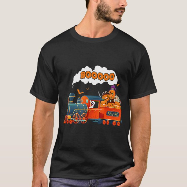 Camiseta Halloween Train Boo Ghost Pumpkin Todd Kids B (Frente)