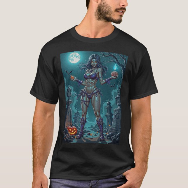 Camiseta Halloween Treat ou Zombie Namorada w Cérebros (Frente)