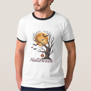 Camiseta Halloween Tree e Abóbora Jack-o'-Lantern