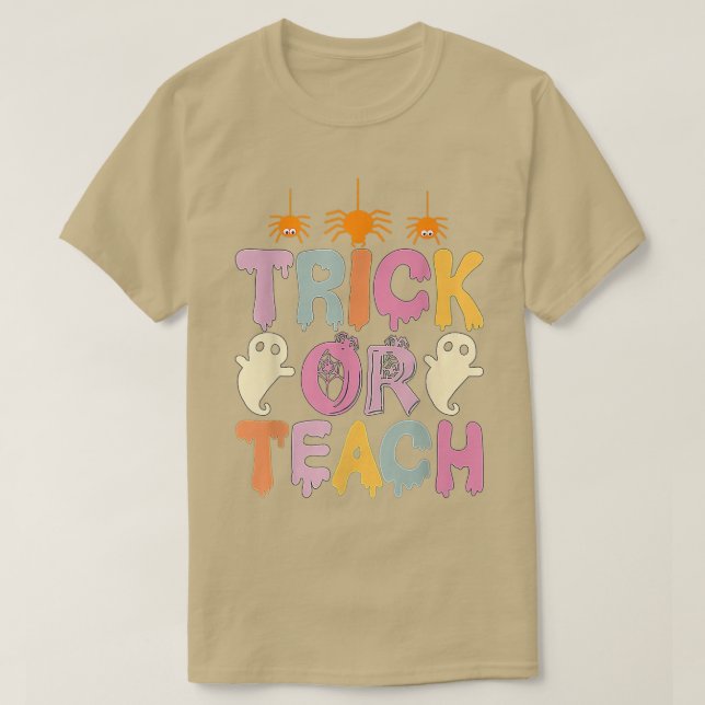 Camiseta Halloween Trick Ou Ensina O Fantasma Engraçado Chá (Frente do Design)