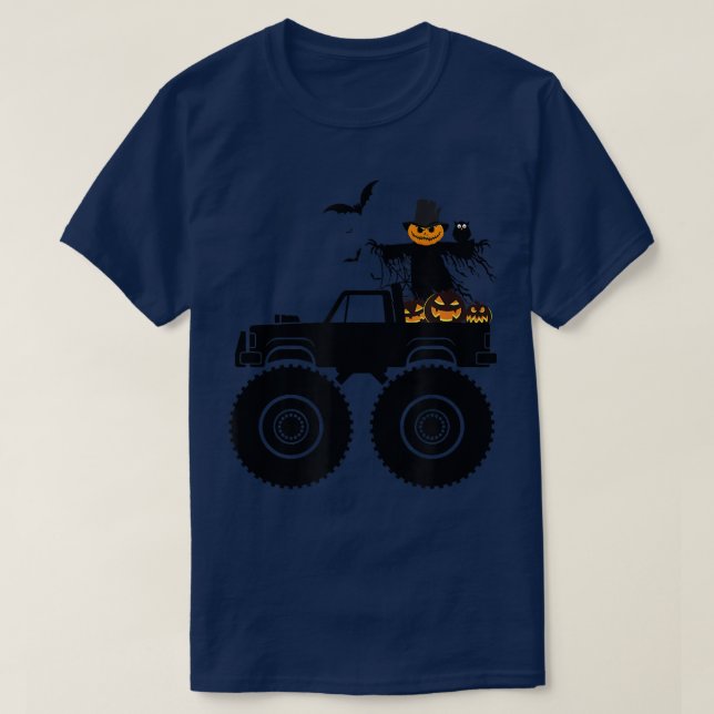 Camiseta Halloween Truck Crash Pumpkin Bats Spooky Boys Kid (Frente do Design)