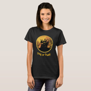 Camiseta Halloween Truque Noite ou Tratar Casa da Lua Cheia