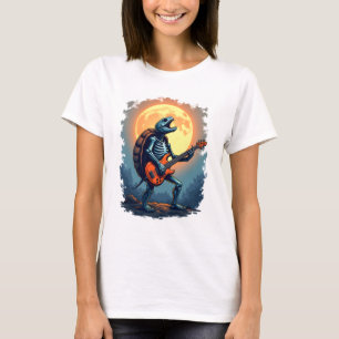 Camiseta Halloween Turtle Skeleton Rocker Tee for Music Lov
