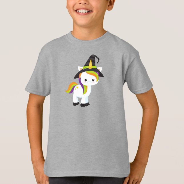 Camiseta Halloween Unicorn, Cute Unicorn, Witold Hat, Estre (Frente)