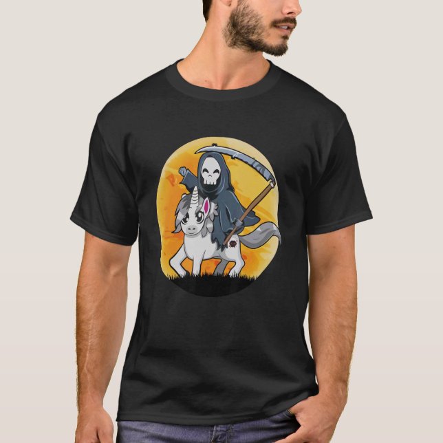 Camiseta Halloween Unicorn Ghost Scary Skeleton (Frente)