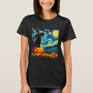 Camiseta Halloween Van Gogh Starry Night Black Witch Ha