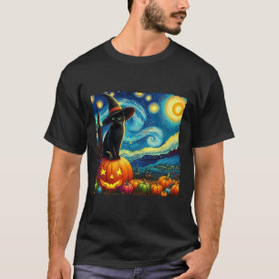 Camiseta Halloween Van Gogh Starry Night Black Witch Ha