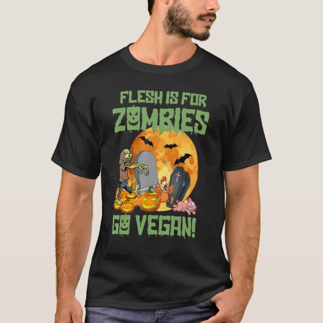 Camiseta Halloween Vegans Flesh For Zombies Go Vegan (Frente)