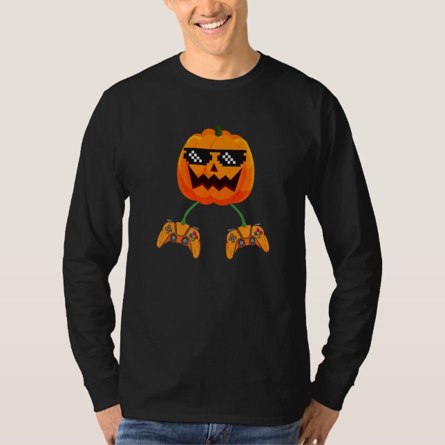 Camiseta Halloween Video Game Controller With Pumpkin Face  (Frente)