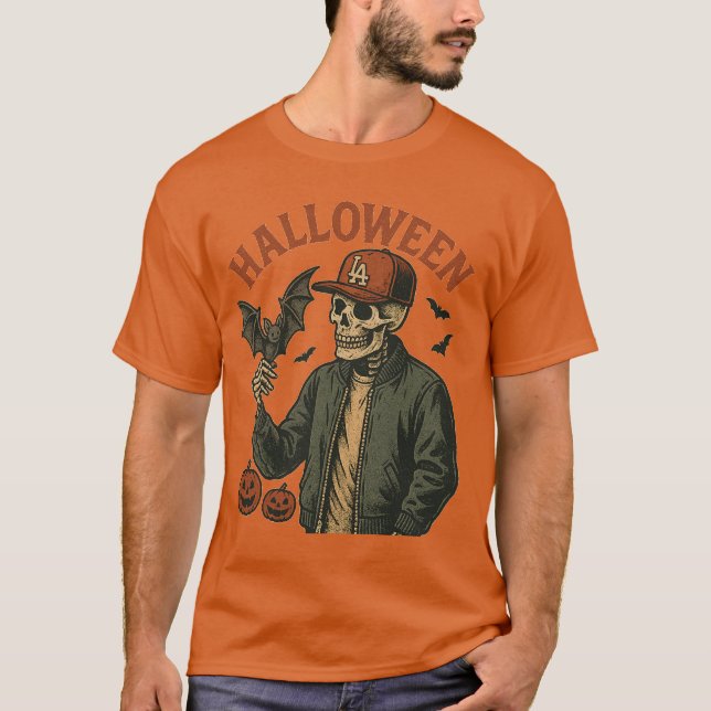 Camiseta Halloween Vintage - Spooky Skeleton  (Frente)
