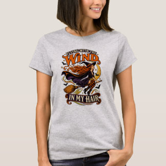 Camiseta Halloween Voadora Bruxa Vento no Meu Cabe