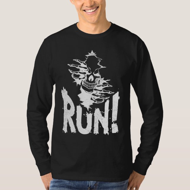 Camiseta Halloween Wicked Skeleton Skull & Evil Grin Run! T (Frente)