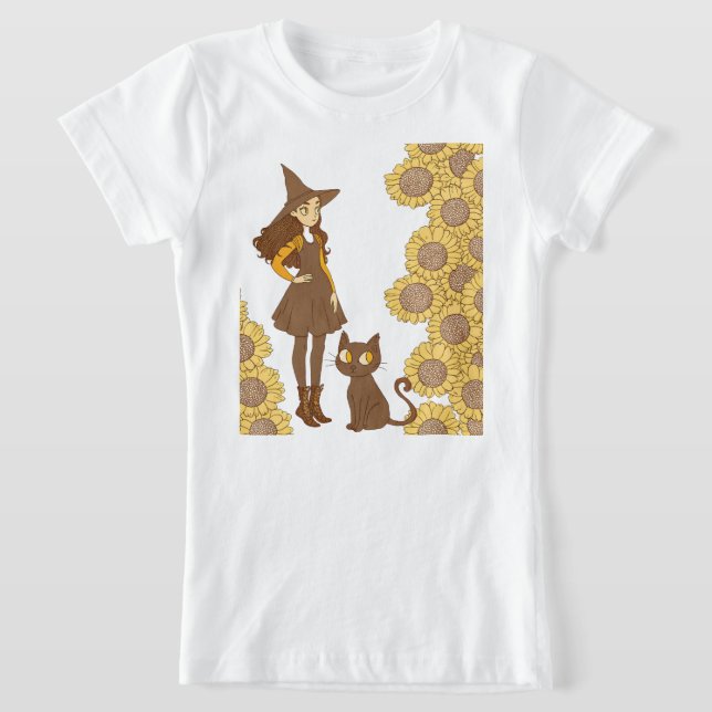 Camiseta "Halloween Witch and Cat Fine Jersey T-Shirt" (Postura )