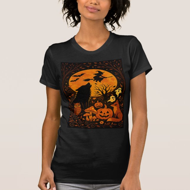 Camiseta Halloween Witch Flying on Broomstick (Frente)