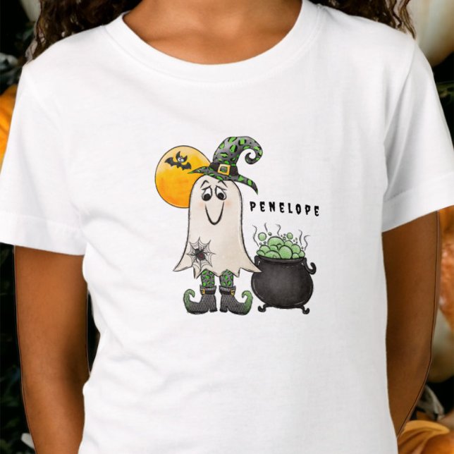 Camiseta Halloween Witch Ghost Cauldron Name (Criador carregado)