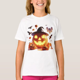 Camiseta Halloween Witch Pumpkin White Ghost Bats Magic