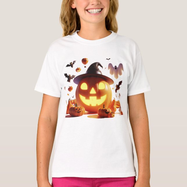 Camiseta Halloween Witch Pumpkin White Ghost Bats Magic (Frente)