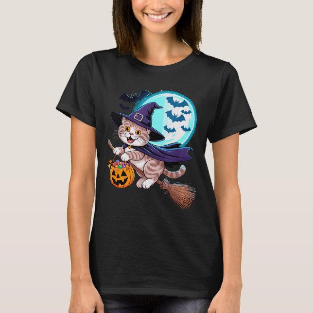 Camiseta Halloween Witch Scottish Fold Moon Coupari  (Frente)