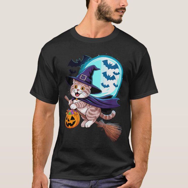 Camiseta Halloween Witch Scottish Fold Moon Coupari  (Frente)
