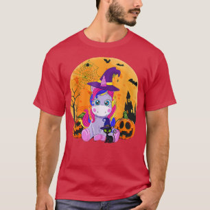 Camiseta Halloween Witchy Unicorn Black Cat Pumpkin Girls W