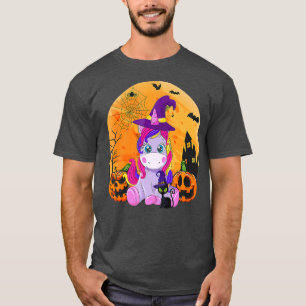 Camiseta Halloween Witchy Unicorn Black Cat Pumpkin Girls W