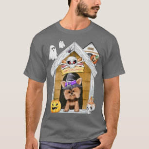 Camiseta Halloween Yorkshire Terrier Dog Witch Haunted Hous