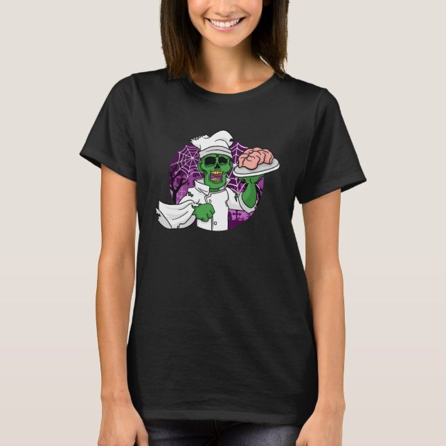 Camiseta Halloween Zombie Chef Chef Brain Kitchen (Frente)