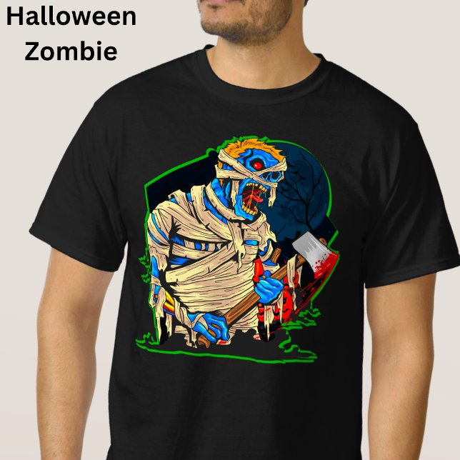 Camiseta Halloween Zombie Monster Mummy Bandages Ax Sanguín (Criador carregado)