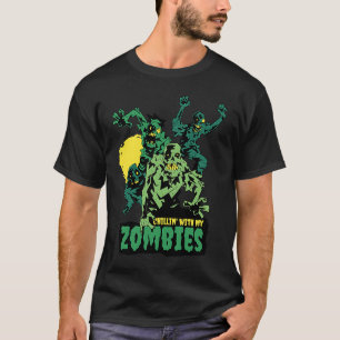 Camiseta Halloween Zombie Monster Refrescando com meus Zomb