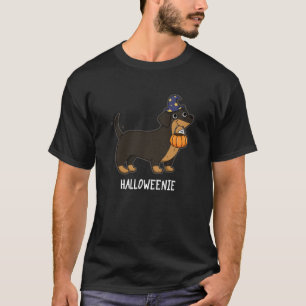 Camiseta Halloweenie Piada de Cachorro Salsicha Fundo Escur