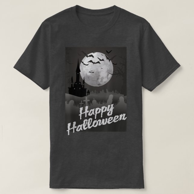 Camiseta HalloweenMoon & Castle na Noite (Frente do Design)