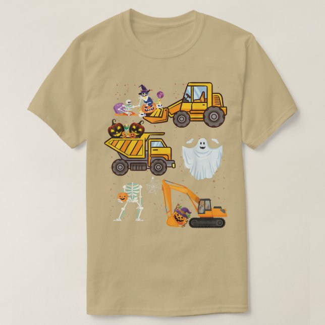 Camiseta HalloweenTruck Crane Construction Pumpkin Hunting (Frente do Design)