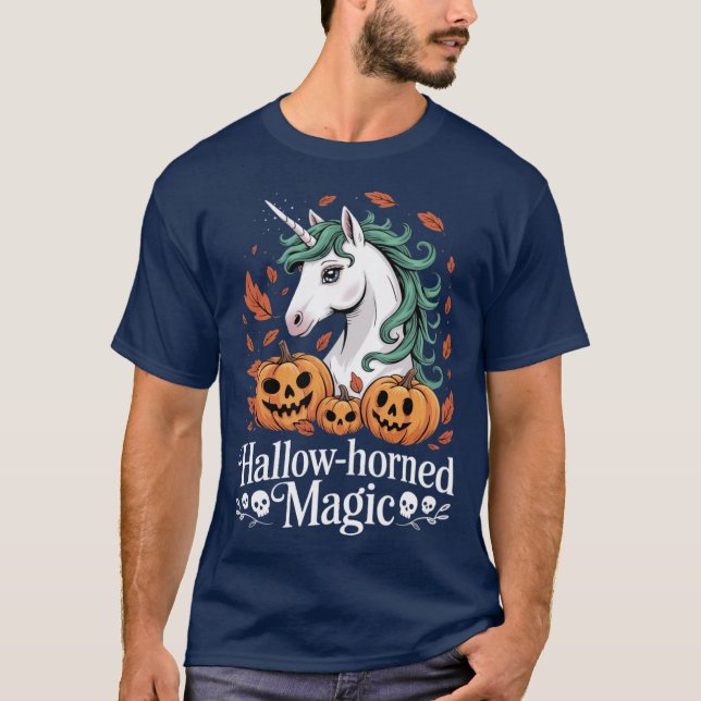 Camiseta HallowHorned Magic Spooky Halloween Unicorn retro (Frente)