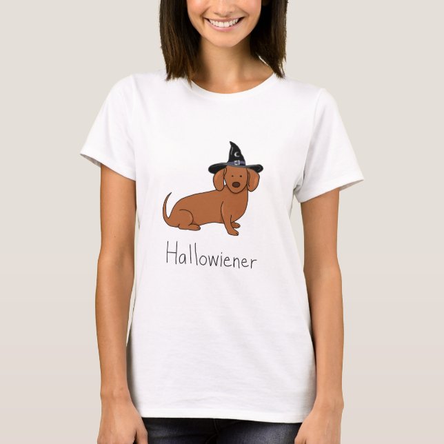 Camiseta Hallowiener - cão do Wiener do Dia das Bruxas (Frente)