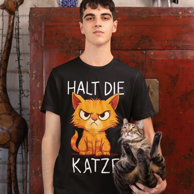 Camiseta Halt die Katze Wütende Katzencartoon (Criador carregado)